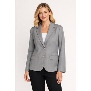 Pendleton Savvy Stretch Wool Blazer Grey Pinstripe 2 Button Jacket Womens 8